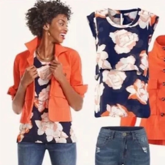 CAbi Tops - CABI Orange & Blue Blossom Blouse